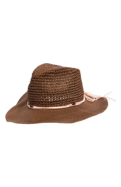 Vince Camuto Crochet Straw Bucket Hat In Brown