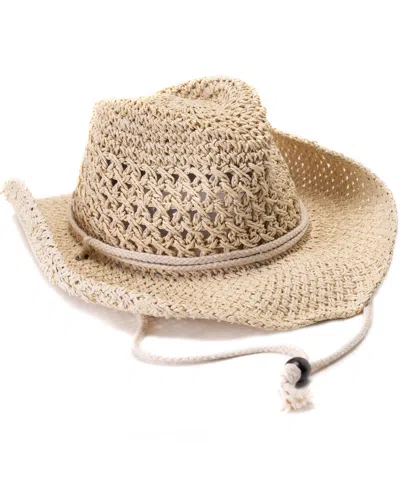 Vince Camuto Crochet Straw Cowboy Hat With Chin Strap In Light Natural