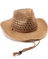 VINCE CAMUTO CROCHET STRAW COWBOY HAT WITH CHIN STRAP