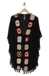 Vince Camuto Crocheted Square Tie Waist Ruana In Black Multi