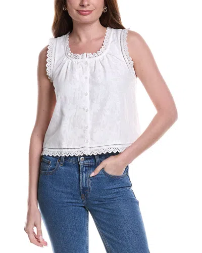 Vince Camuto Cropped Button Down Peasant Tank Top In White