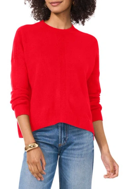 Vince Camuto Center Seam Crewneck Sweater In Bright Cherry