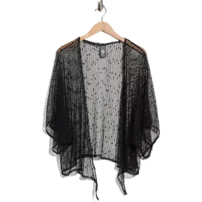 Vince Camuto Cropped Popcorn Knit Tie Front Wrap In Black