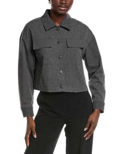 Vince Camuto Cropped Button-up Shacket With Pockets In Gray