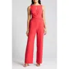 Vince Camuto Cross Front Keyhole Wide Leg Crepe Jumpsuit In Hot Coral