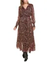 Vince Camuto Floral Long Sleeve Asymmetric Hem Dress In Black