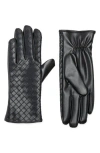 Vince Camuto Crosshatch Faux Leather Gloves In Black