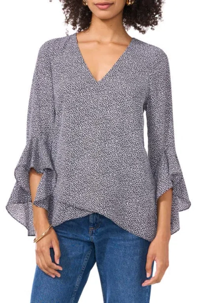 Vince Camuto Crossover Hem Ruffle Sleeve Blouse In Rich Black