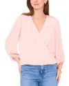 Vince Camuto Check Surplice Neck Satin Top In Sepia Rose