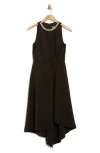 Vince Camuto Crystal Collar Asymmetric Dress In Black