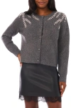 Vince Camuto Beaded Shoulder Cardigan In Gray