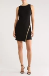 Vince Camuto Crystal Embellished Asymmetric Scuba Knit Crepe Sheath Dress In Black
