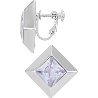Vince Camuto Crystal Geometric Clip-on Stud Earrings In Silver Tone