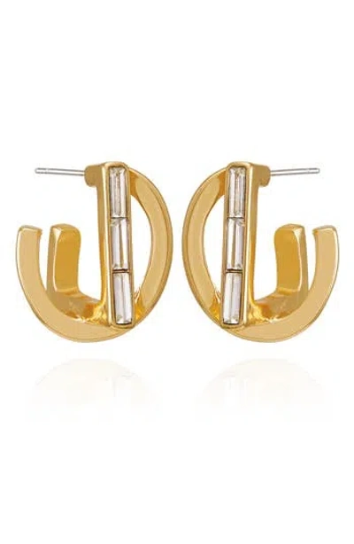 Vince Camuto Crystal Half Hoop Earrings In Gold