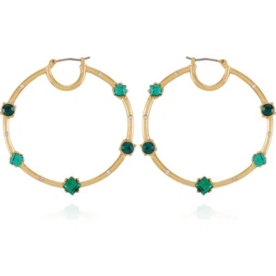 Vince Camuto Crystal Hoop Earrings In Goldtone Green