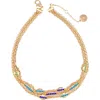 Vince Camuto Crystal Layered Chain Choker Necklace In Gold Tone