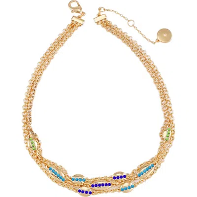 Vince Camuto Crystal Layered Chain Choker Necklace In Gold Tone