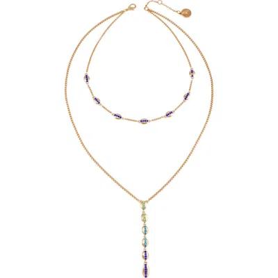 Vince Camuto Crystal Layered Chain Y-necklace In Gold Tone