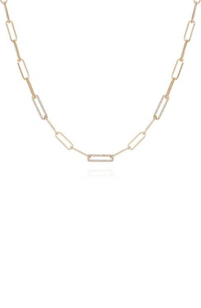 Vince Camuto Crystal Paper Clip Chain Necklace In Gold