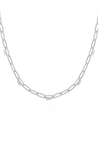 Vince Camuto Crystal Station Paperclip Chain Necklace In Silvertone