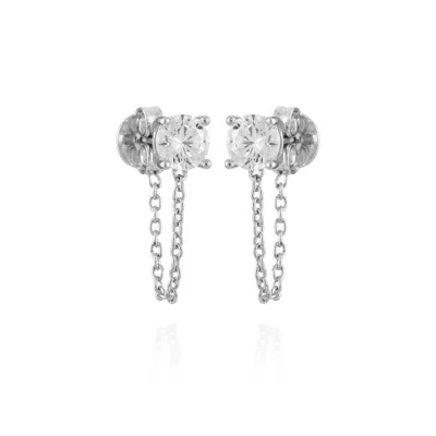 Vince Camuto Glass Stone Stud Chain Dangle Drop Earrings In Silver