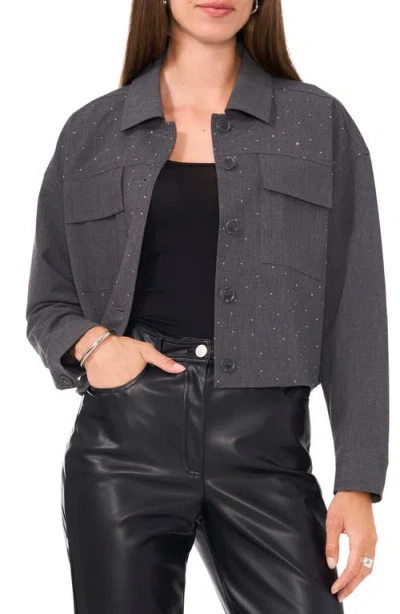 Vince Camuto Crystal Stud Crop Shacket In Medium Heather Grey