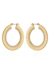 Vince Camuto Crystal Textured Hoop Earrings In Gold