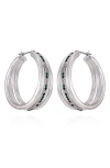 Vince Camuto Crystal Triple Row Hoop Earrings In Silver Tone