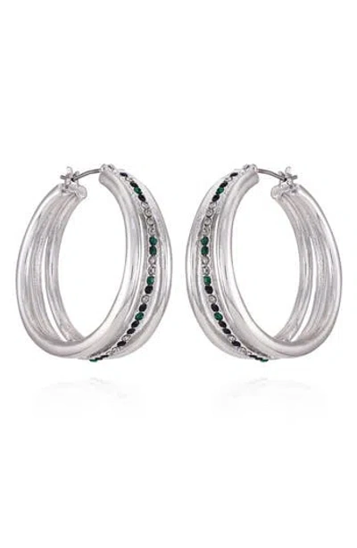 Vince Camuto Crystal Triple Row Hoop Earrings In Metallic