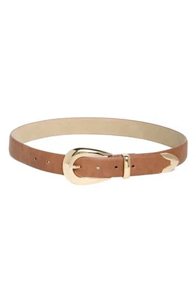 Vince Camuto Curved Buckle Faux Leather Belt In Brown