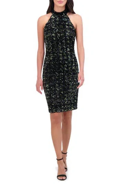 Vince Camuto Cutout Velvet Sequin Cocktail Dress In Olive