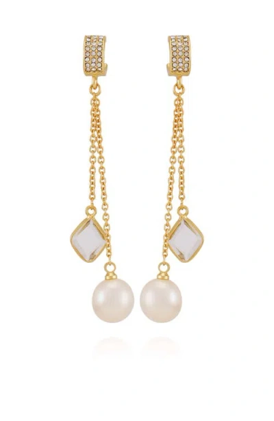 Vince Camuto Dangle Earrings With Pearl Crystal Drop In Gold