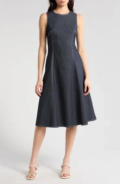 Vince Camuto Denim Fit & Flare Midi Dress In Blue