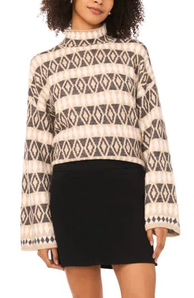 Vince Camuto Diamond Pattern Mock Neck Sweater In Brown