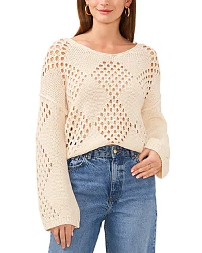 Vince Camuto Diamond Pointelle Sweater In Shell White
