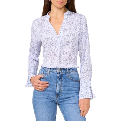 Vince Camuto Dot Print V-neck Split Cuff Top In Lake Breeze