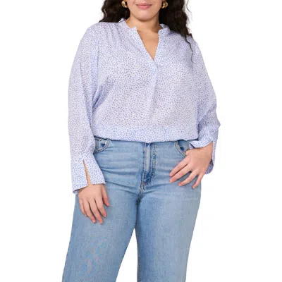Vince Camuto Dot Print V-neck Split Cuff Top In Lake Breeze