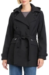 Vince Camuto Double Breasted Hooded Trench Coat In Black