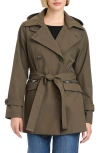 Vince Camuto Double Breasted Hooded Trench Coat In Green