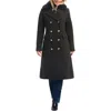 Vince Camuto Double Breasted Wool Blend Coat With Removable Faux Fur Collar In Black