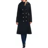 Vince Camuto Double Breasted Wool Blend Coat With Removable Faux Fur Collar In Black