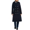 Vince Camuto Double Breasted Wool Blend Coat With Removable Faux Fur Collar In Blue
