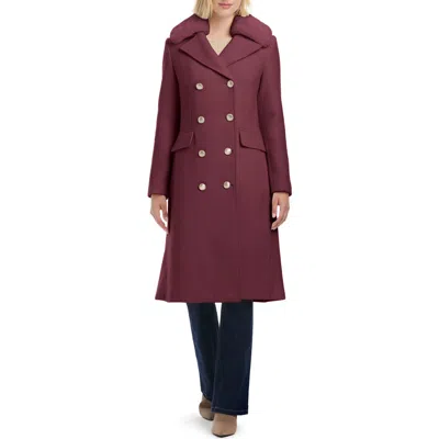 Vince Camuto Double Breasted Wool Blend Coat With Removable Faux Fur Collar In Burgundy