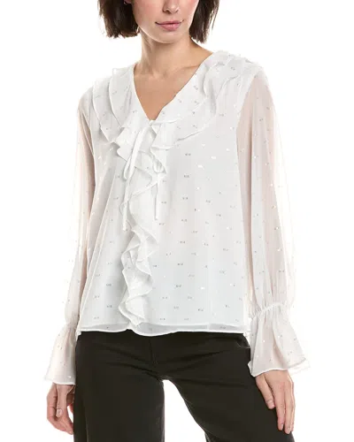 Vince Camuto Double Ruffle Front V Neck In White