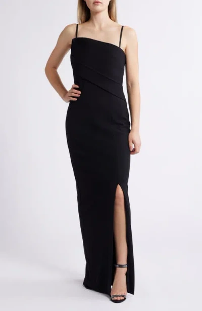 Vince Camuto Drape Neckline Sleeveless Gown In Black