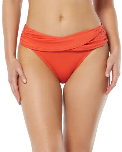 Vince Camuto Draped High-waist Bikini Bottom In Orange