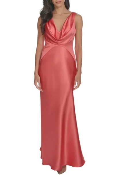 Vince Camuto Draped Neck Satin Gown In Flamingo