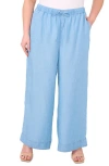 Vince Camuto Wide Leg Chambray Drawstring Pants In Blue