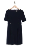 Vince Camuto Elbow Length Sleeve Scuba Crepe Fit & Flare Dress In Blue