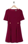 Vince Camuto Elbow Length Sleeve Scuba Crepe Fit & Flare Dress In Burgundy